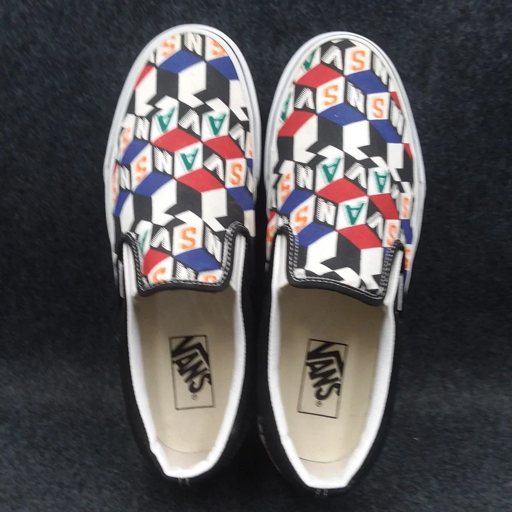 Vans Classic Slip On Checker Cube Multi True‎ White Shoes Mens 8.5 Womens 10